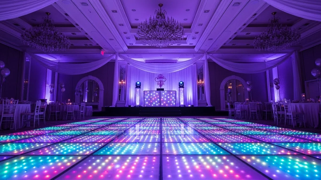 Renta de Iluminacion para XV anos con pista LED y candelabros con efectos