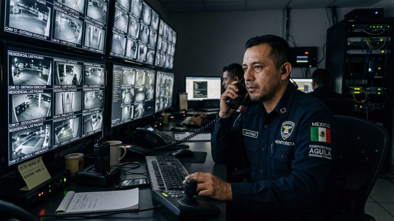 Operador SPM monitoreando camaras CCTV en tiempo real